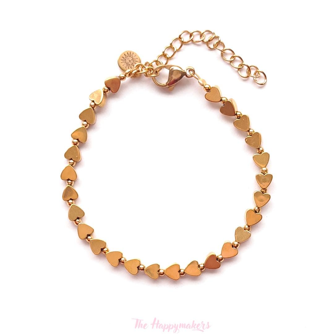 Kralen armband boho stainless steel, handgemaakt, 100% waterproof, goudkleurig, basics, minimalistische armband, hartjes