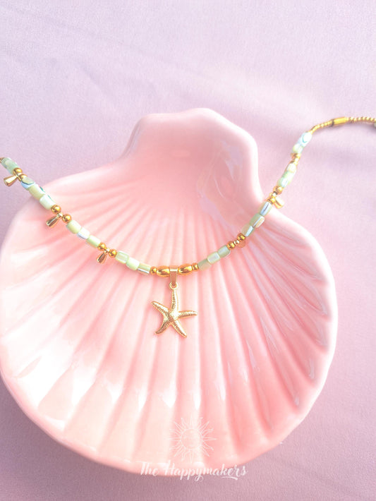 Kralen ketting beach, waterproof, boho, stainless steel, handgemaakt, schelpkralen