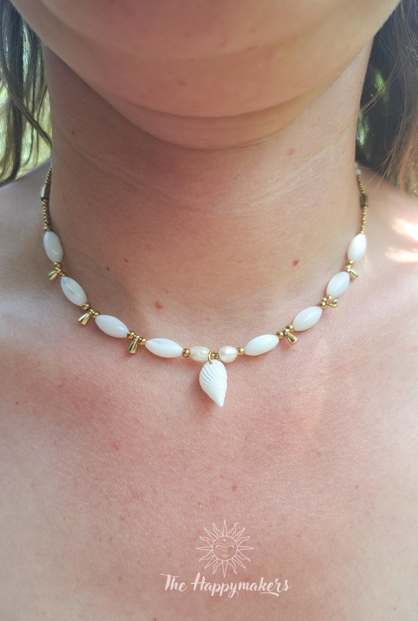 Kralen ketting beach, waterproof, boho, stainless steel, handgemaakt, schelpkralen
