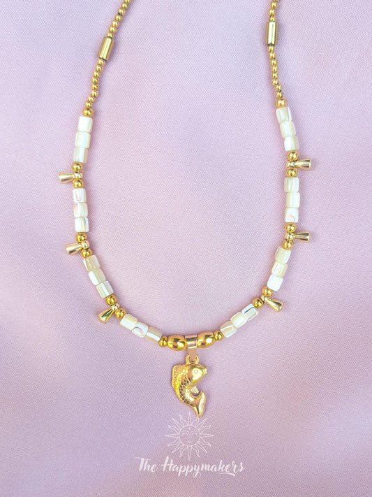 Kralen ketting beach, waterproof, boho, stainless steel, handgemaakt, schelpkralen