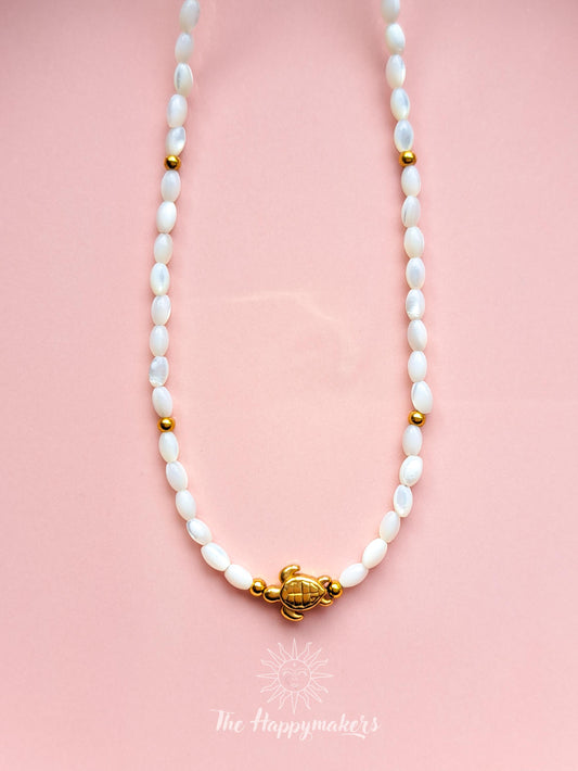 Kralen ketting beach, waterproof, boho, stainless steel, handgemaakt, schelpkralen, parels