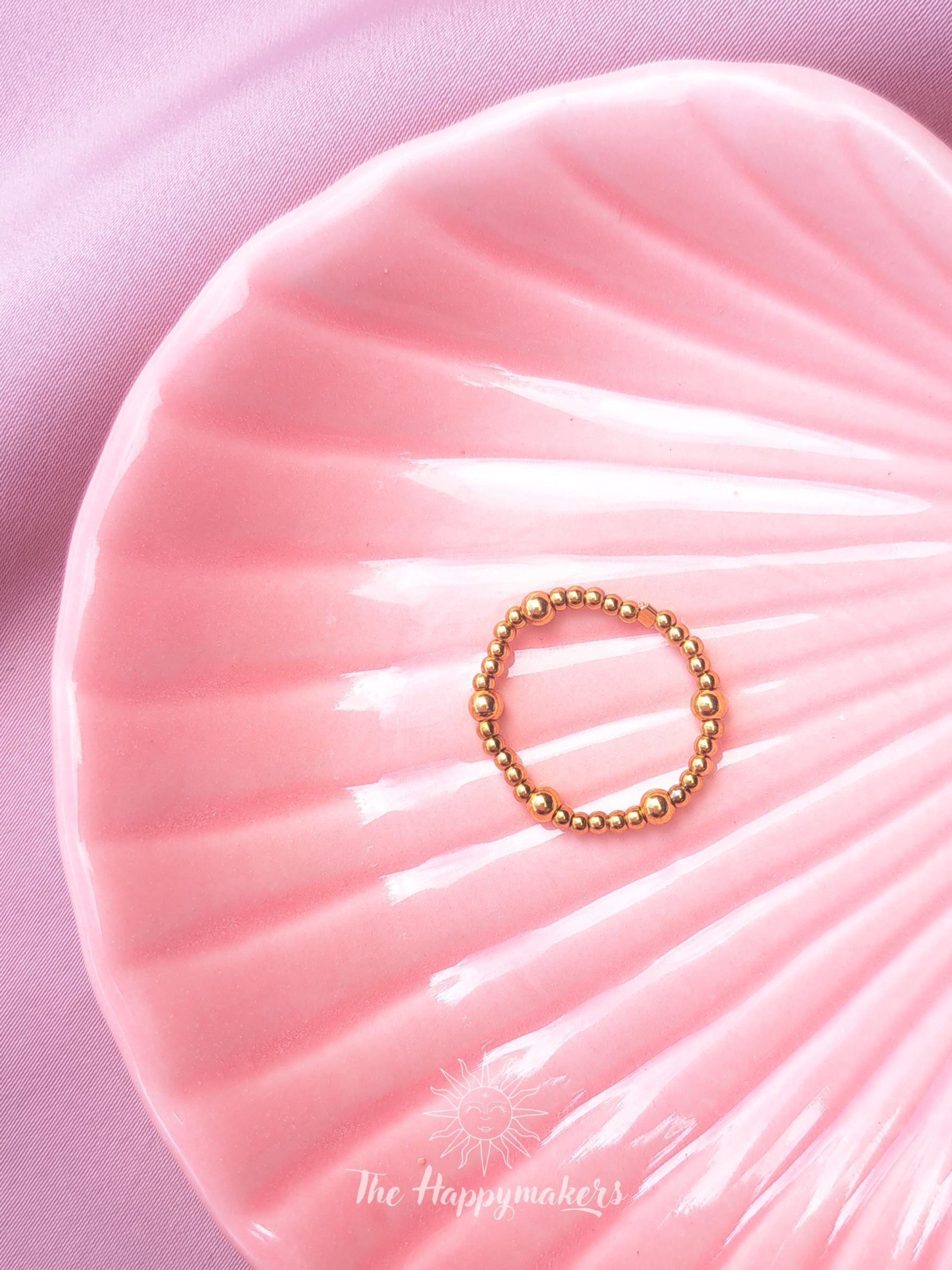 Kralen ring, 2mm stainless steel kralen, elastische ring, 100% waterproof, stapelbare ringen, onesize, boho, goud, rekbare ringen