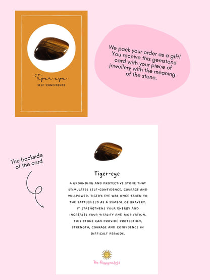 Edelsteen ketting bedel, waterproof, boho, stainless steel, handgemaakt, cadeau met betekenis, tijgeroog, zelfvertrouwen