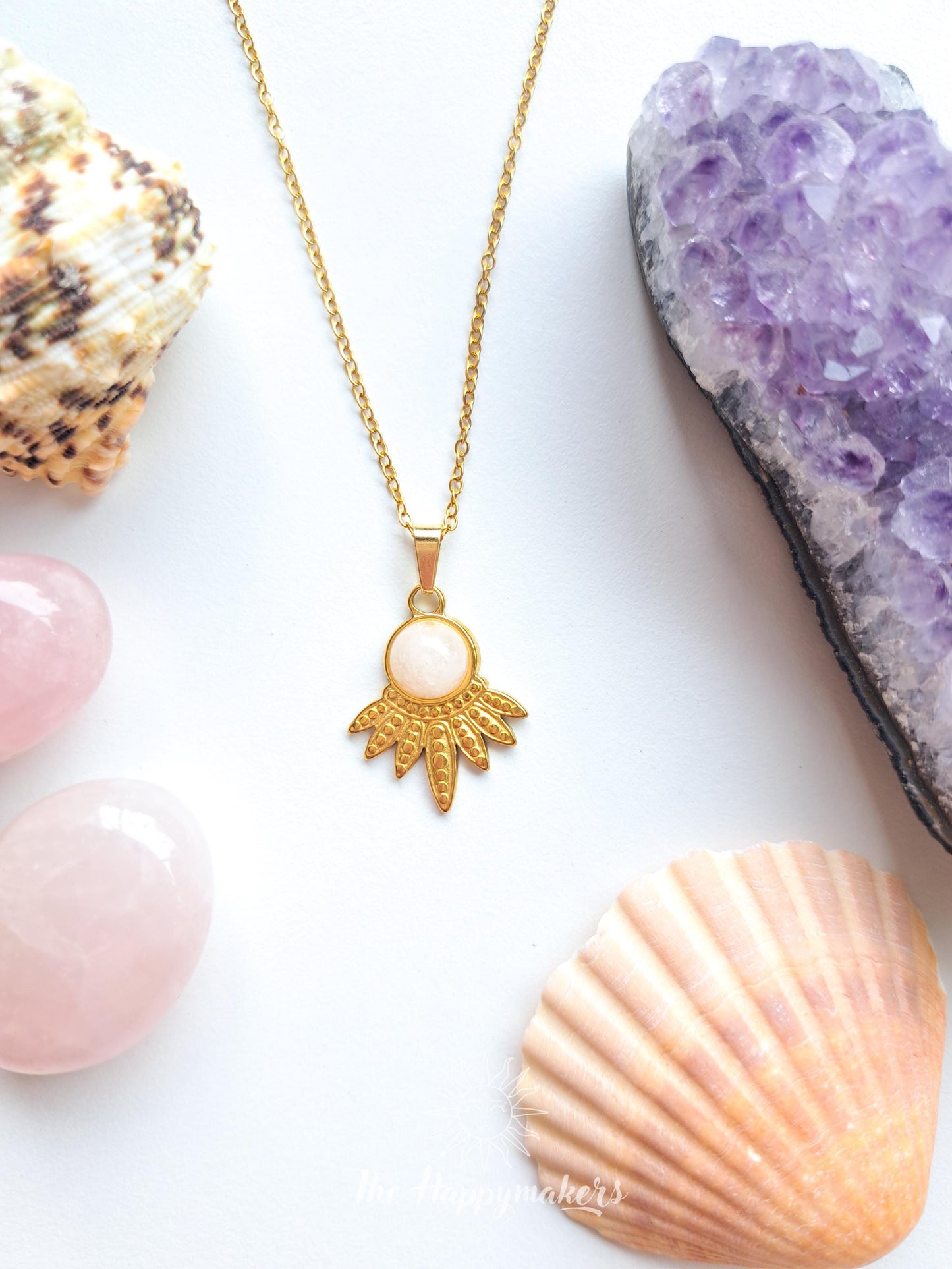 Edelsteen ketting met rozenkwarts hartje, waterproof, boho, stainless steel, handgemaakt, cadeau met betekenis, steen van de liefde