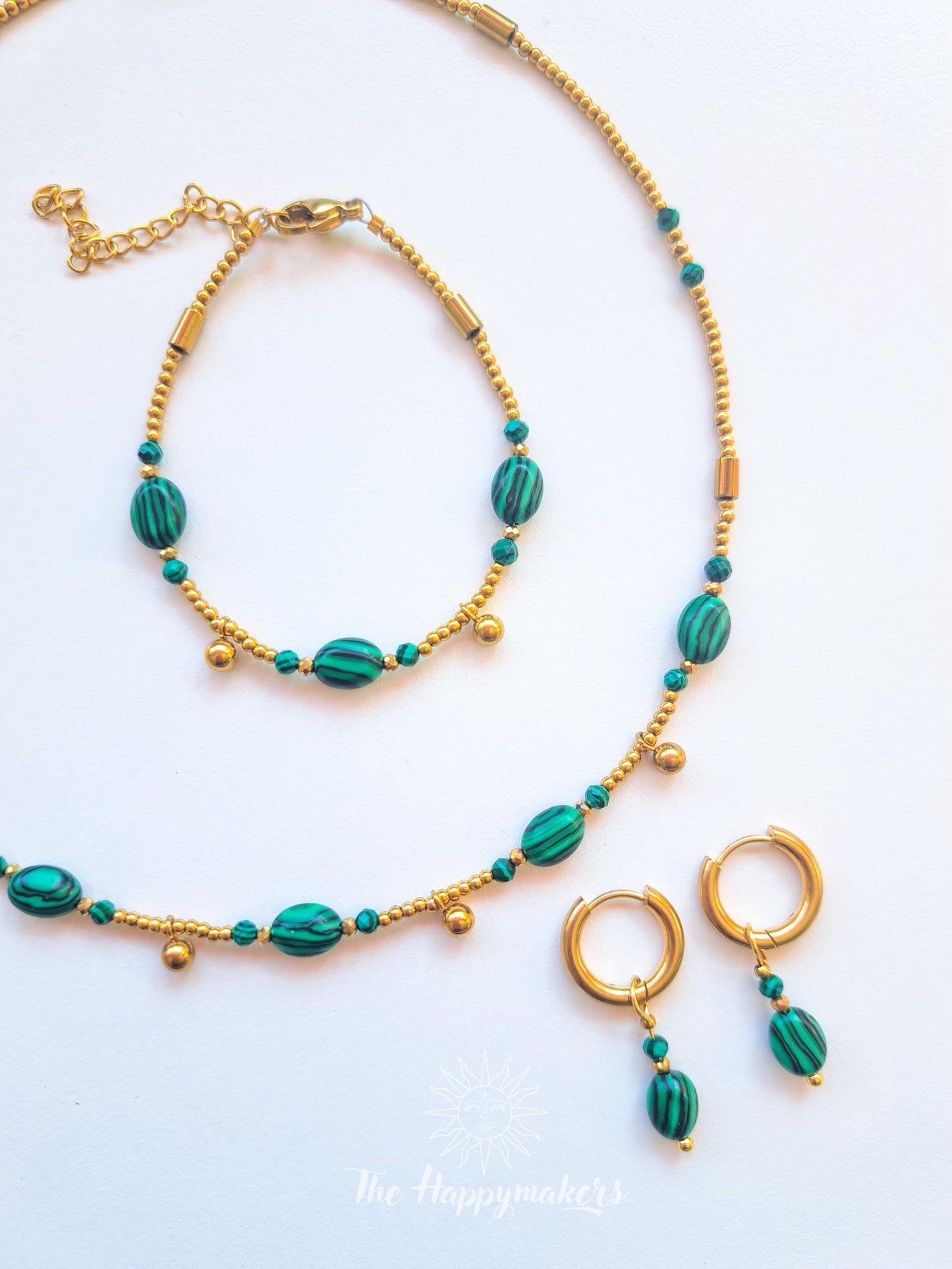 Ketting edelsteen, verschillende soorten edelsteen, handgemaakt, boho, stainless steel, 100% waterproof, goudkleurig