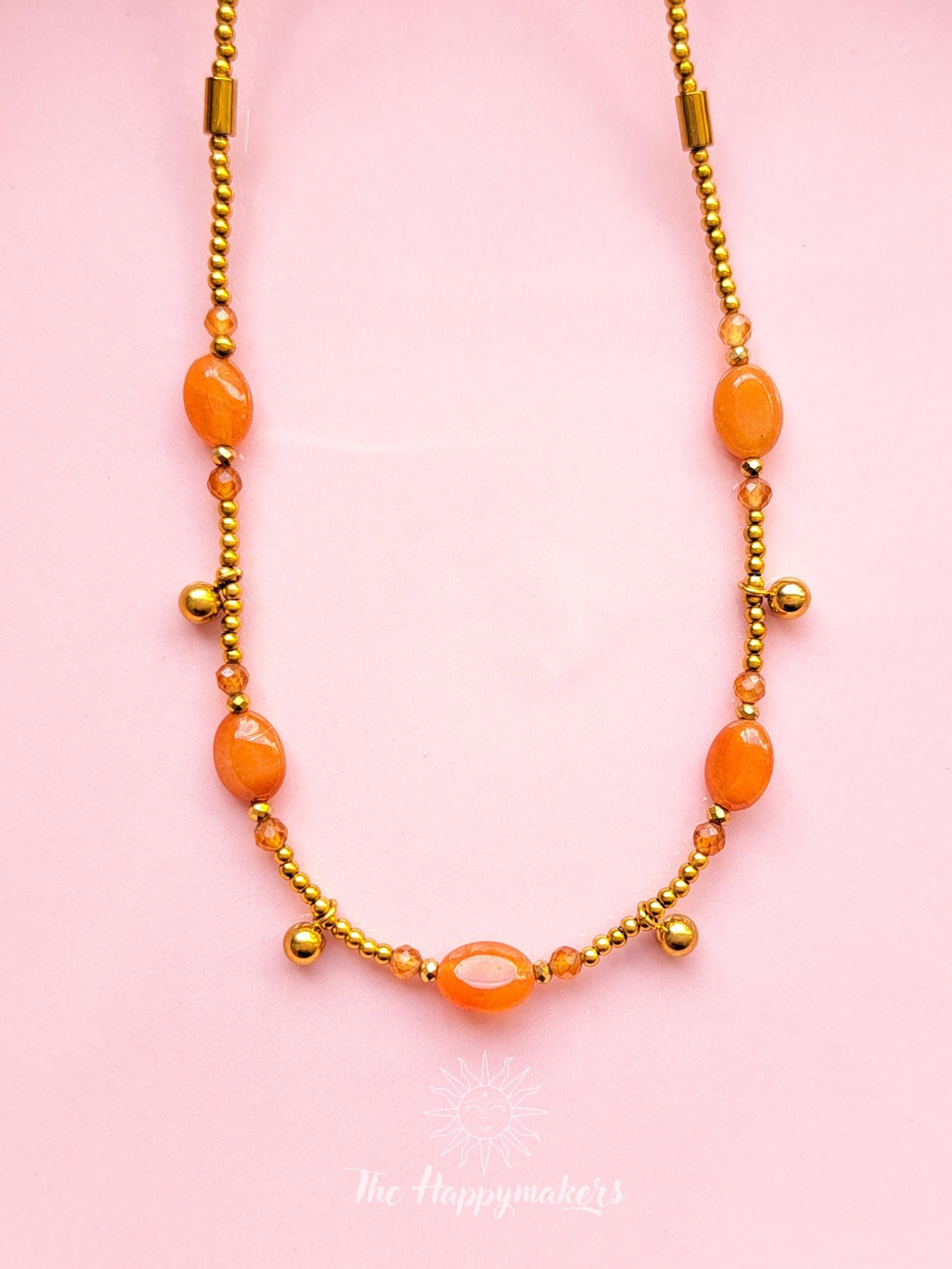 Ketting edelsteen, verschillende soorten edelsteen, handgemaakt, boho, stainless steel, 100% waterproof, goudkleurig