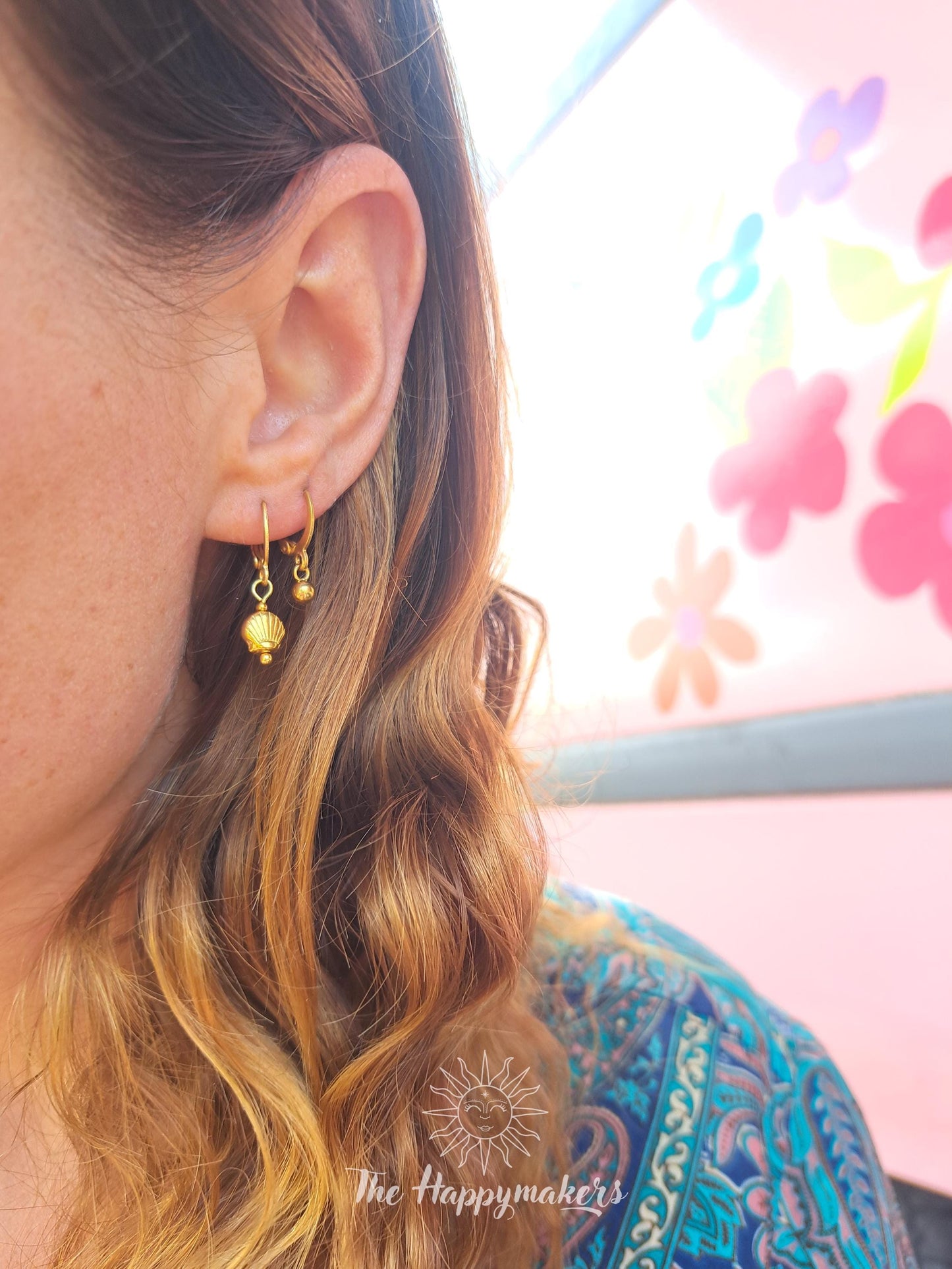 Oorbellen stainless steel, bedeloorbellen, 100% waterproof, boho, goud ''shell''