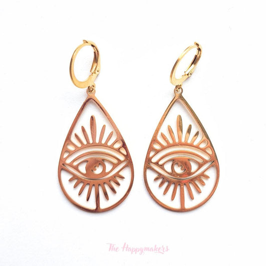 Oorbellen stainless steel, boho, bedeloorbellen, statement oorbellen, evil eye, goud of zilver