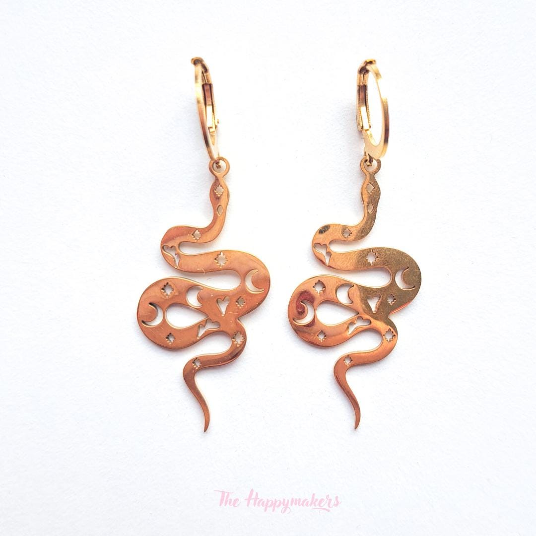 Oorbellen stainless steel, boho, bedeloorbellen, statement oorbellen, slang, goud of zilver