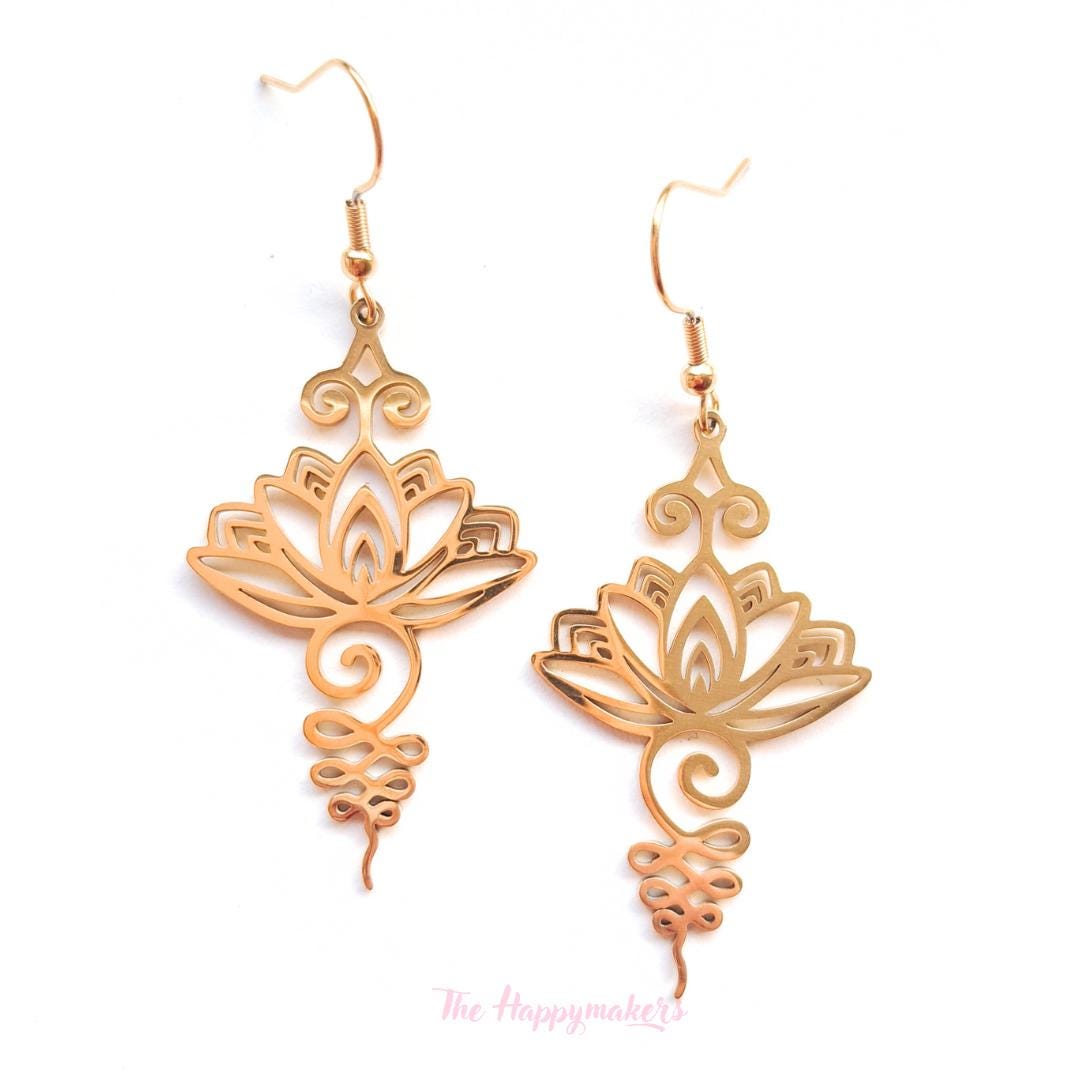 Oorbellen stainless steel, boho, bedeloorbellen, statement oorbellen, unalome, goud of zilver