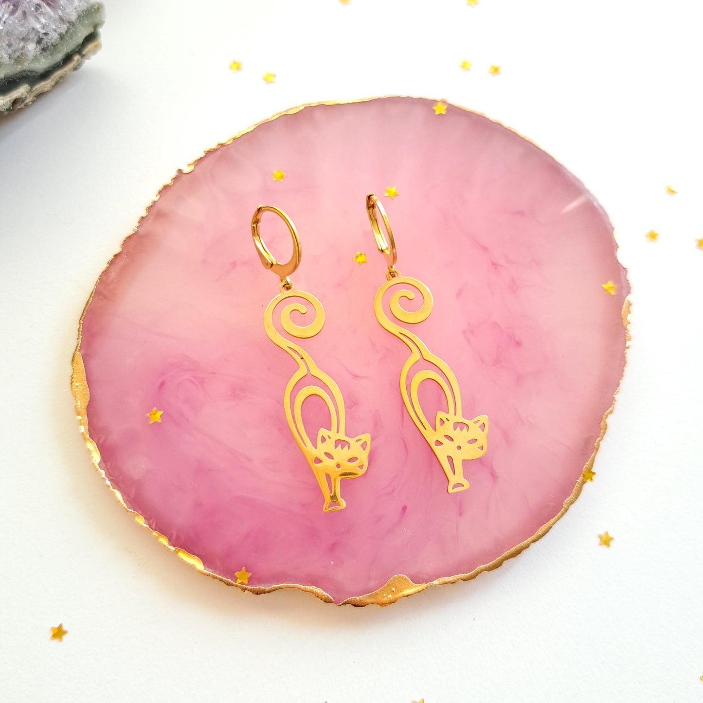 Oorbellen stainless steel, boho, bedeloorbellen, statement oorbellen, cats, goud of zilver