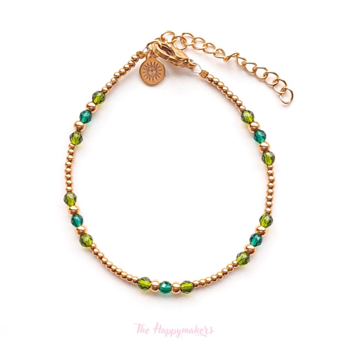 Kralen armband boho stainless steel, handgemaakt, 100% waterproof, goudkleurig, basics, zirkoon steen, kleuren armband