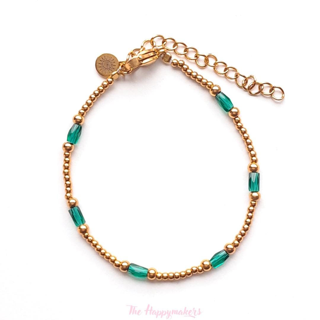 Kralen armband boho stainless steel, handgemaakt, 100% waterproof, goudkleurig, basics, zirkoon steen, kleuren armband