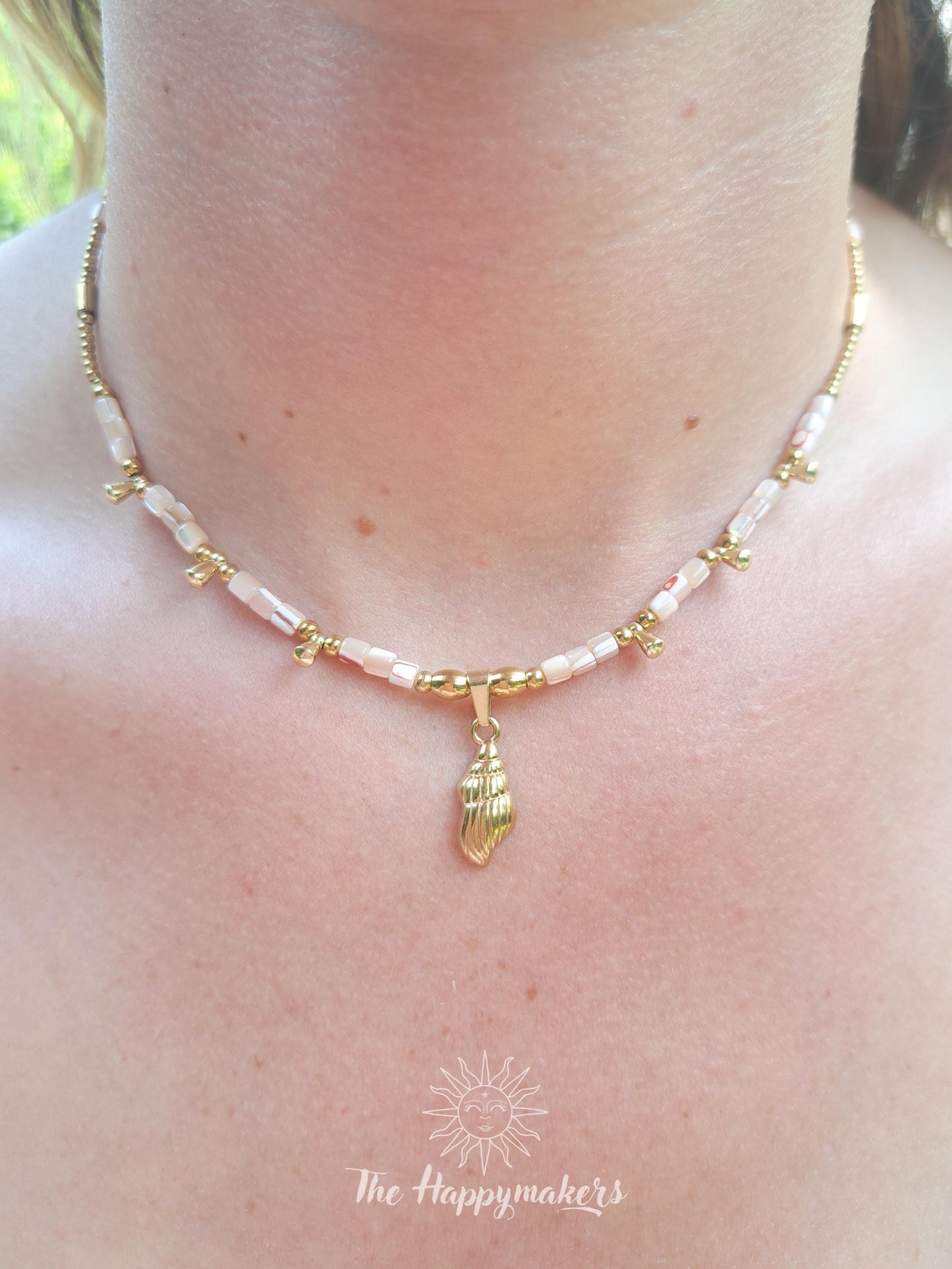 Kralen ketting beach, waterproof, boho, stainless steel, handgemaakt, schelpkralen