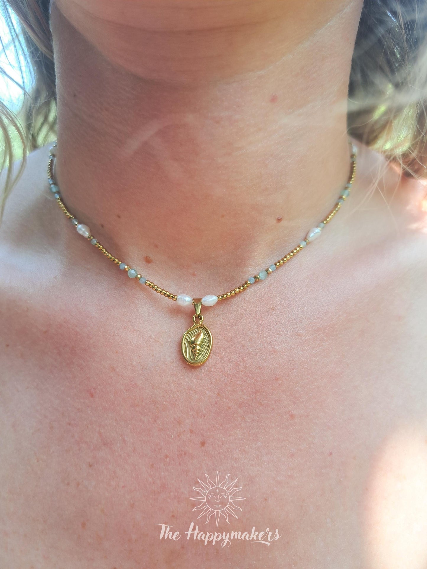 Kralen ketting beach, waterproof, boho, stainless steel, handgemaakt, schelpkralen