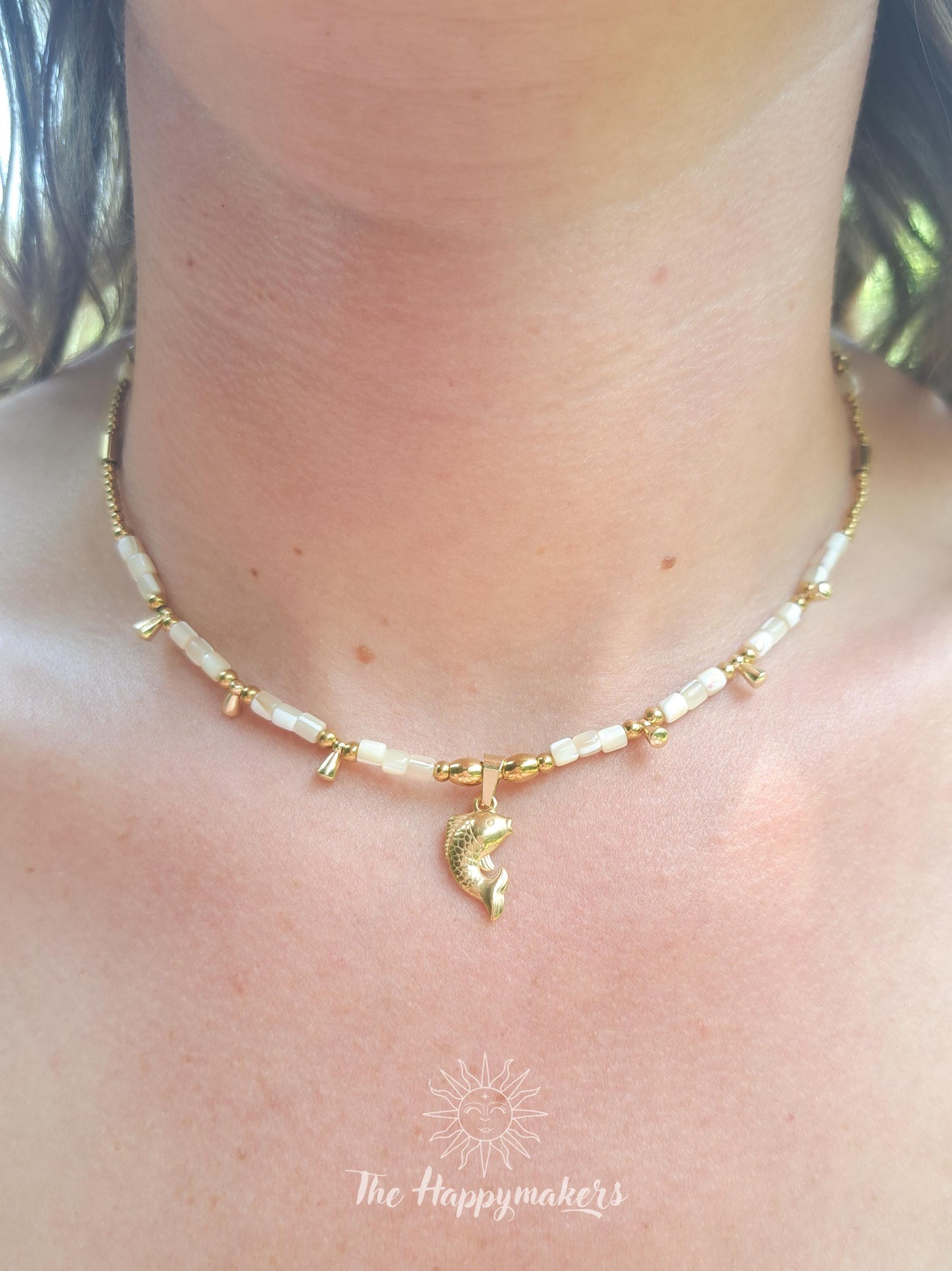 Kralen ketting beach, waterproof, boho, stainless steel, handgemaakt, schelpkralen