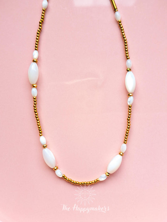 Kralen ketting beach, waterproof, boho, stainless steel, handgemaakt, schelpkralen, parels