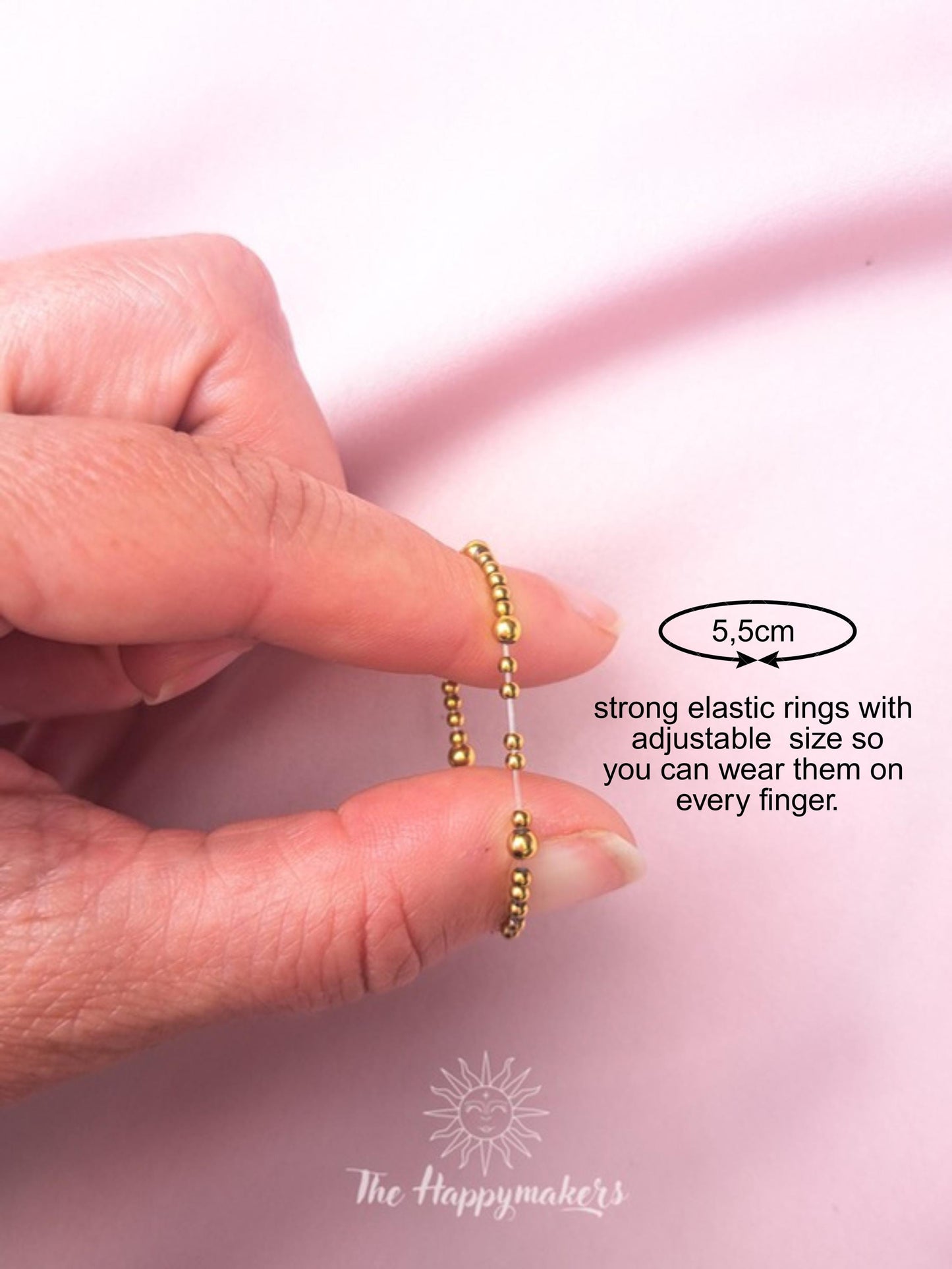 Kralen ring, 2mm stainless steel kralen, elastische ring, 100% waterproof, stapelbare ringen, onesize, boho, goud, rekbare ringen