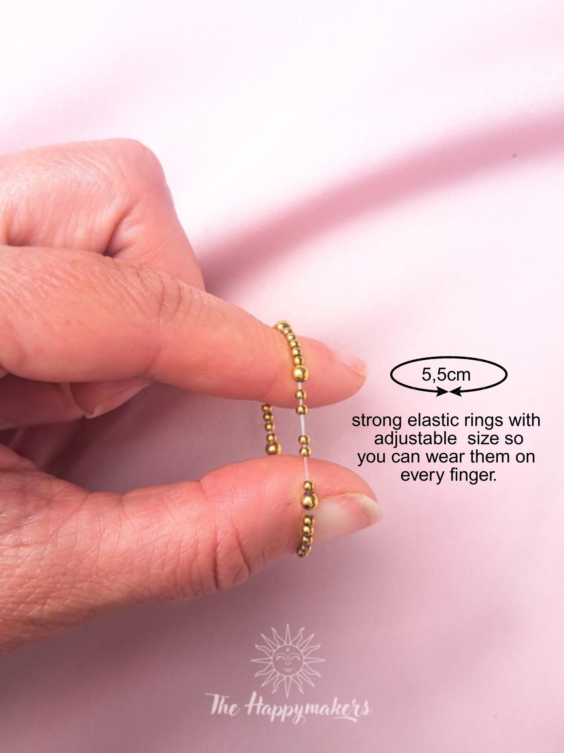 Kralen ring, 2mm stainless steel kralen, elastische ring, 100% waterproof, stapelbare ringen, onesize, boho, goud, rekbare ringen