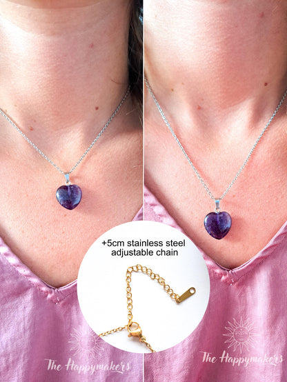 Edelsteen ketting bedel, waterproof, boho, stainless steel, handgemaakt, cadeau met betekenis, amethist, rust in je hoofd