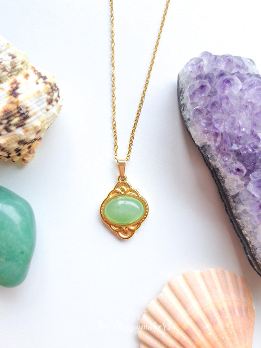 Edelsteen ketting bedel, waterproof, boho, stainless steel, handgemaakt, cadeau met betekenis, aventurijn, persoonlijke groei