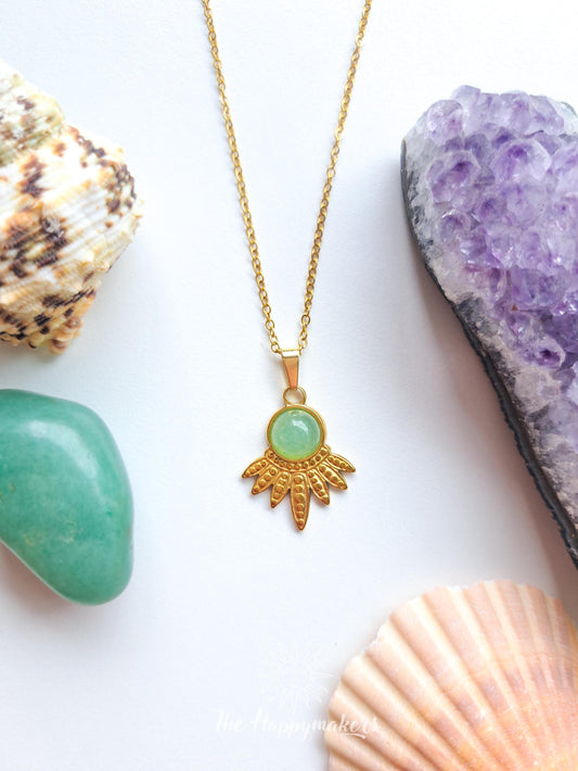 Edelsteen ketting bedel, waterproof, boho, stainless steel, handgemaakt, cadeau met betekenis, aventurijn, persoonlijke groei