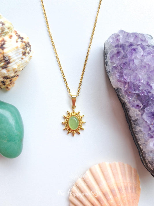 Edelsteen ketting bedel, waterproof, boho, stainless steel, handgemaakt, cadeau met betekenis, aventurijn, persoonlijke groei