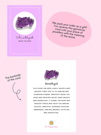 Edelsteen ketting bedel, waterproof, boho, stainless steel, handgemaakt, cadeau met betekenis, amethist, rust in je hoofd