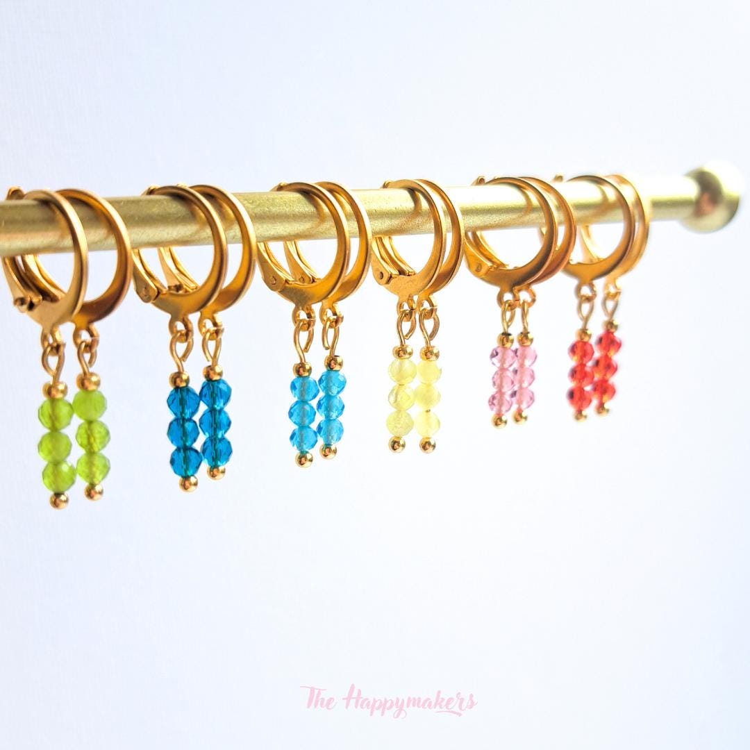 Oorbellen stainless steel, gekleurde steentjes, 100% waterproof, little hoops, bedeloorbellen, handgemaakt