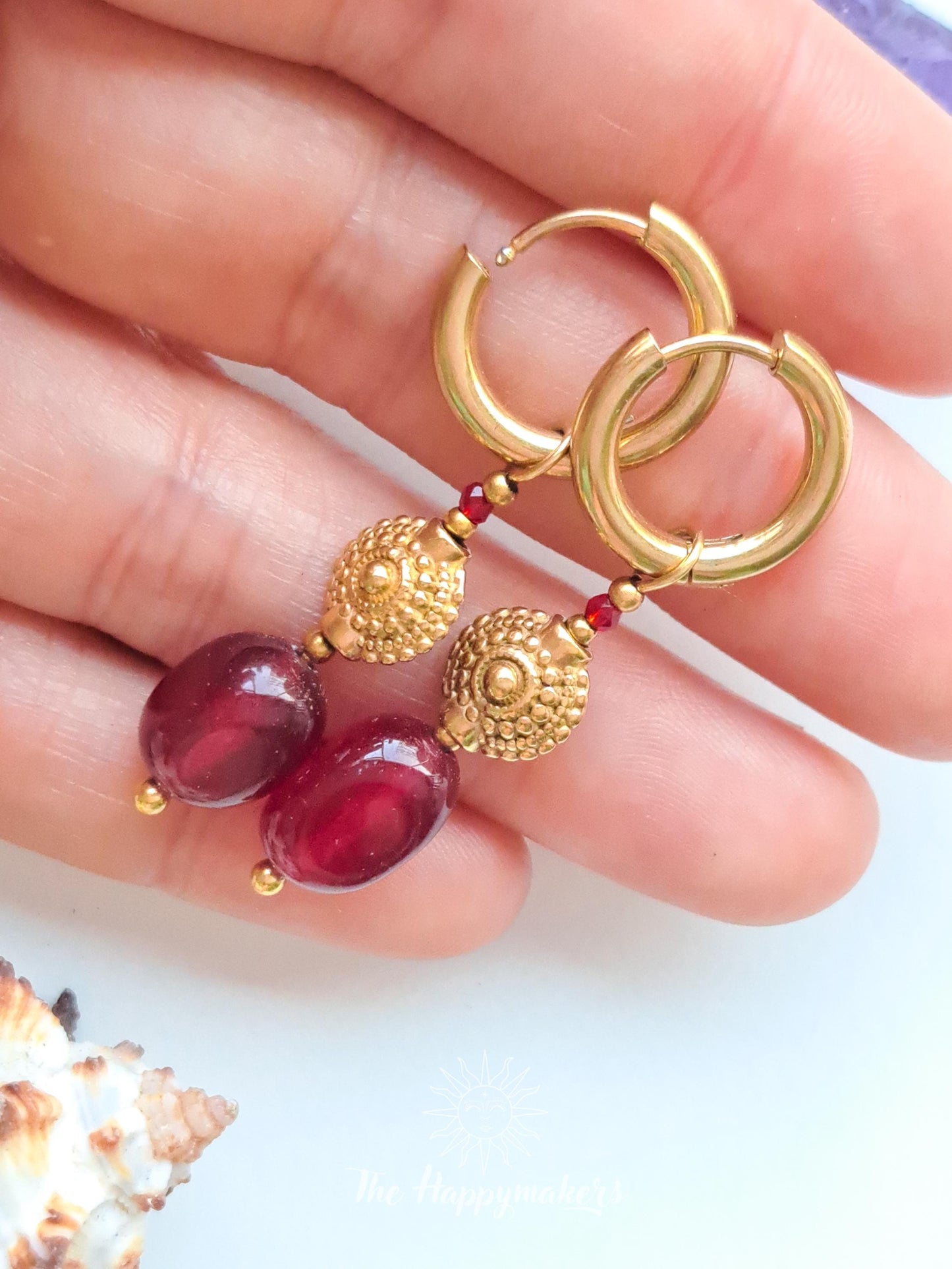 Edelsteen oorbellen, stainless steel, natuursteen, 100% waterproof, little hoops, bedeloorbellen, handgemaakt