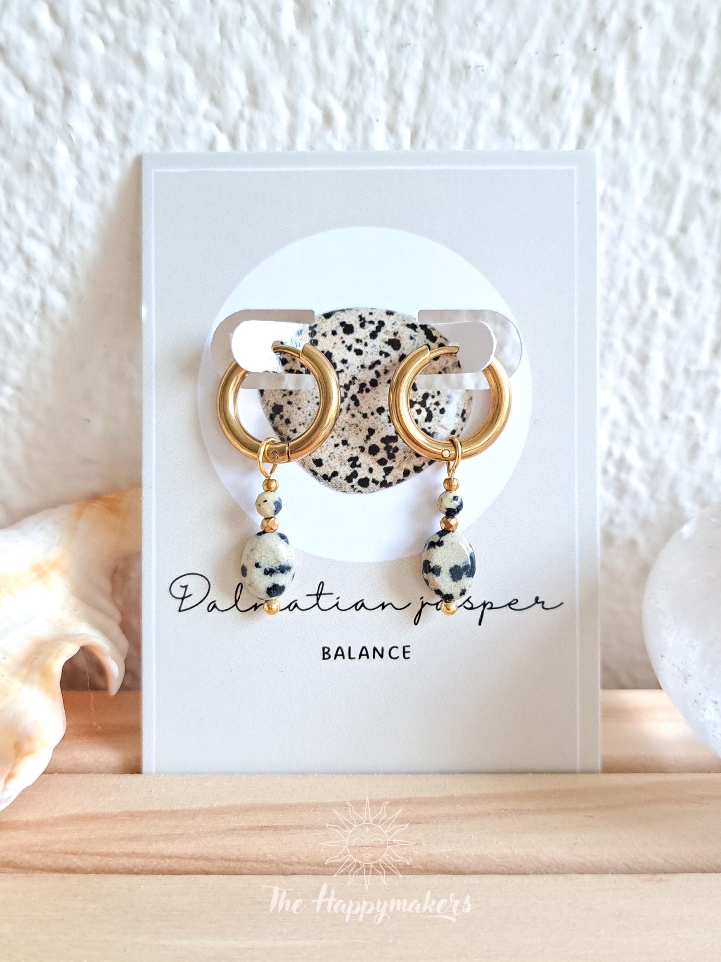 Edelsteen oorbellen, stainless steel, dalmatiër jaspis, 100% waterproof, little hoops, bedeloorbellen, handgemaakt