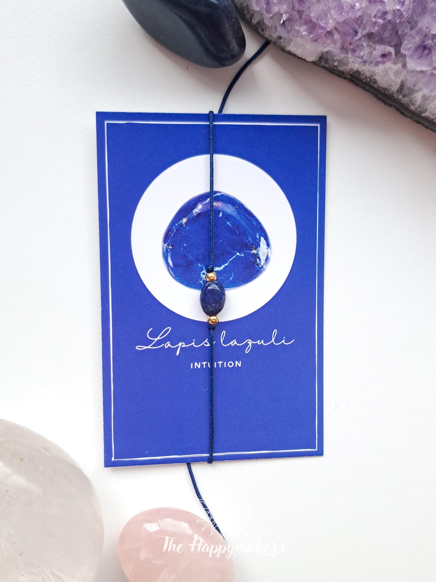 Wensarmbandje edelsteen, lapis lazuli, kraal, macramé armband, stainless steel, cadeaugeschenk, zakelijk geschenk, minimalistisch