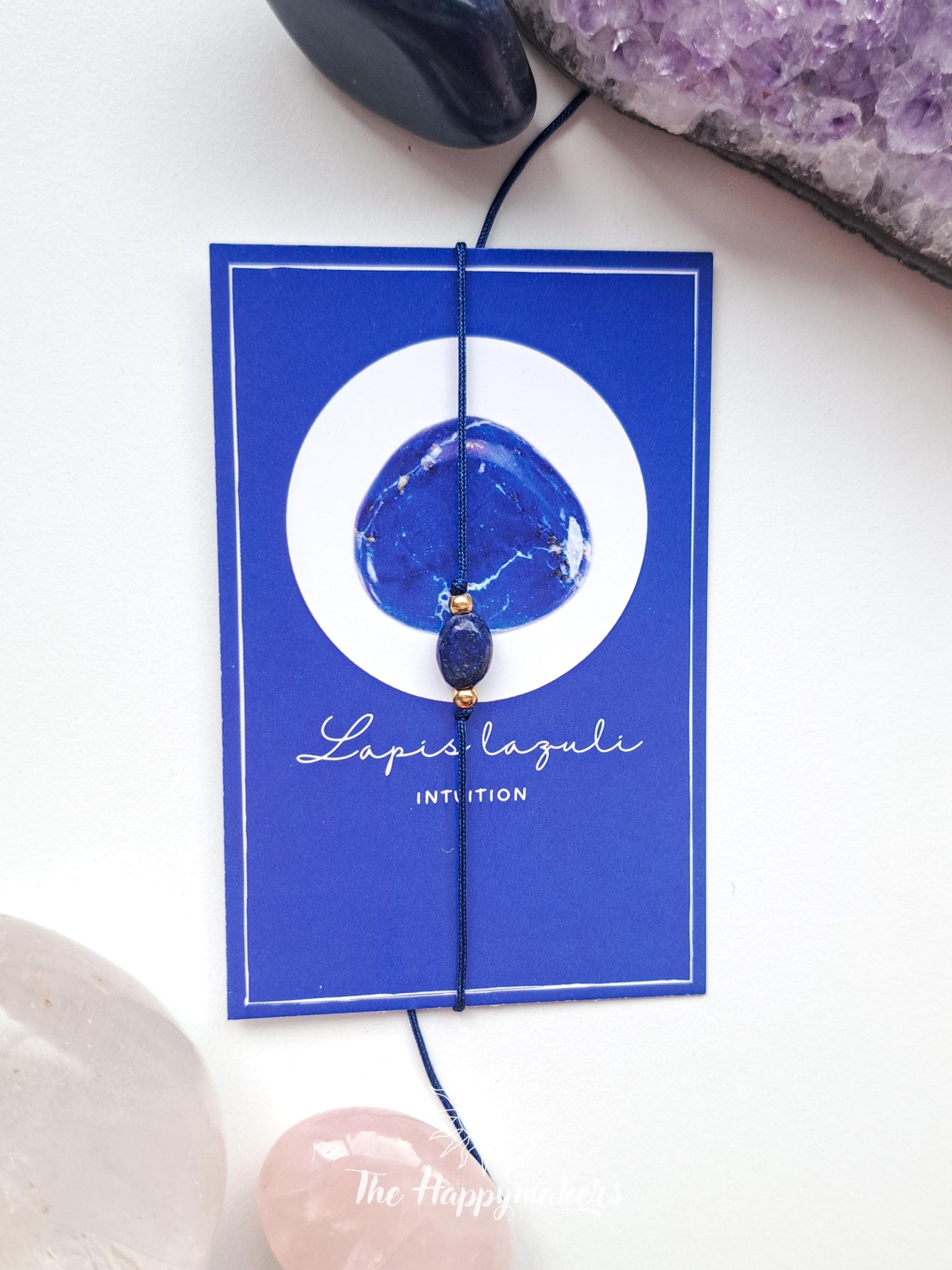 Wensarmbandje edelsteen, lapis lazuli, kraal, macramé armband, stainless steel, cadeaugeschenk, zakelijk geschenk, minimalistisch