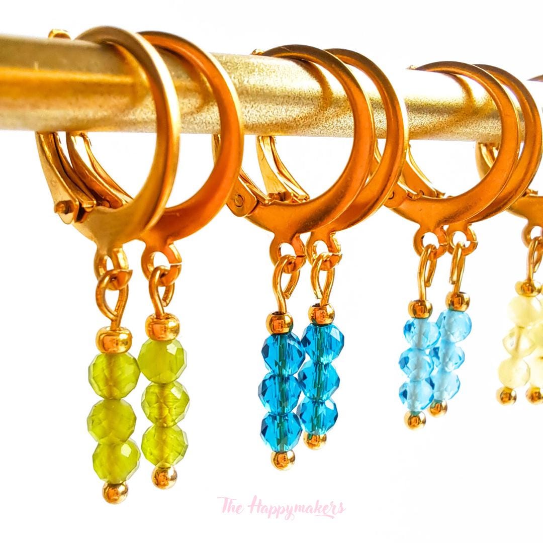 Oorbellen stainless steel, gekleurde steentjes, 100% waterproof, little hoops, bedeloorbellen, handgemaakt