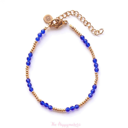 Kralen armband boho stainless steel, handgemaakt, 100% waterproof, goudkleurig, basics, zirkoon steen, donkerblauw