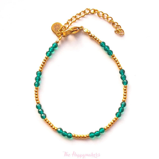 Kralen armband boho stainless steel, handgemaakt, 100% waterproof, goudkleurig, basics, zirkoon steen, groen