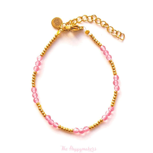 Kralen armband boho stainless steel, handgemaakt, 100% waterproof, goudkleurig, basics, zirkoon steen, light pink
