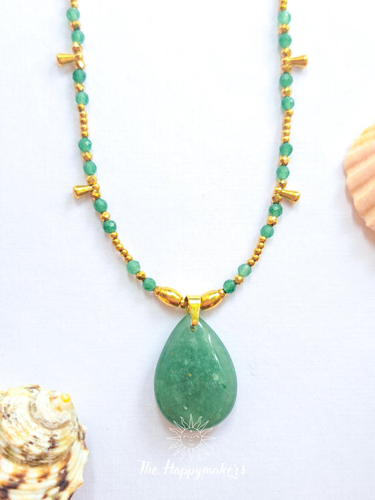 Kralen ketting boho met edelsteen, aventurijn, stainless steel, waterproof, handgemaakt, geschenk met betekenis