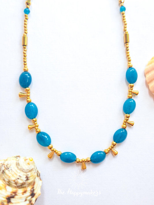 Kralen ketting boho met edelsteen, apatiet, stainless steel, waterproof, handgemaakt, zelfvertrouwen, geschenk met betekenis