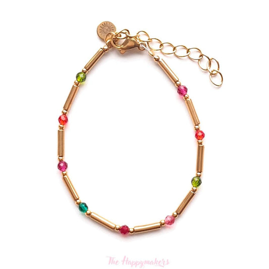 Kralen armband boho stainless steel, handgemaakt, 100% waterproof, goudkleurig, basics, zirkoon steen, kleuren armband