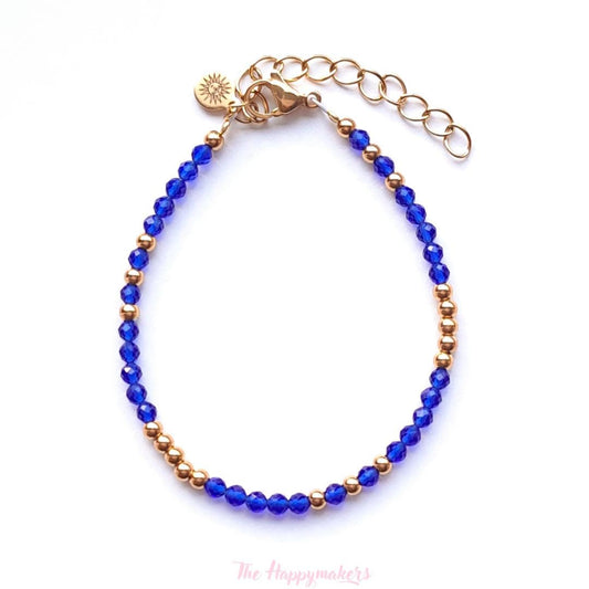 Kralen armband boho stainless steel, handgemaakt, 100% waterproof, goudkleurig, basics, zirkoon steen, donkerblauw
