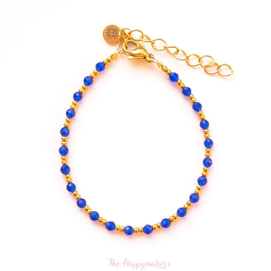 Kralen armband boho stainless steel, handgemaakt, 100% waterproof, goudkleurig, basics, zirkoon steen, donkerblauw