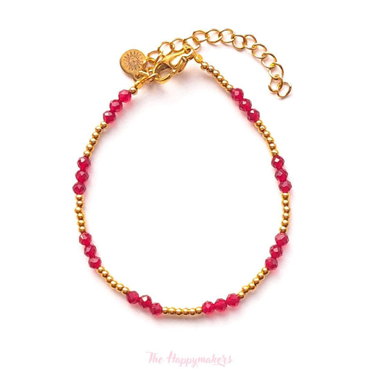 Kralen armband boho stainless steel, handgemaakt, 100% waterproof, goudkleurig, basics, zirkoon steen, wine red